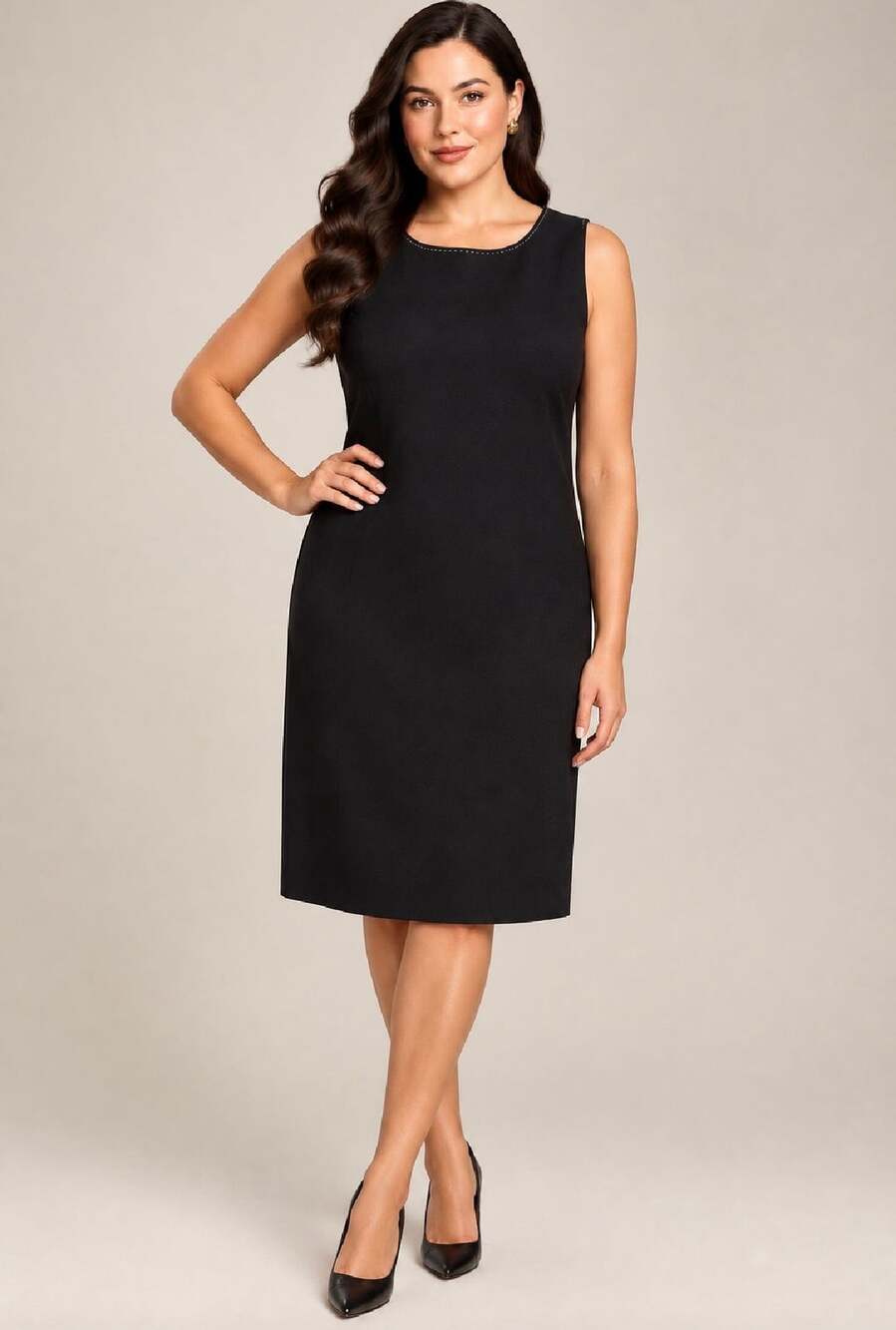 Mary McFadden Collection Black Sleeveless Sheath Dress Size 8 | LBD Midi